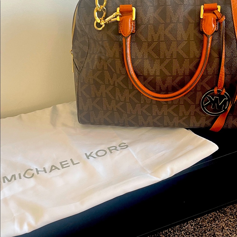 Michael Kors Brown Shoulder Bag with Orange Handles